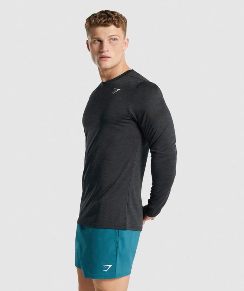 Koszulki Gymshark Arrival Marl Long Sleeve Męskie Czarne | PL 836AKS